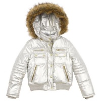 Rothschild Girls Faux Fur Trim Hooded Motorcycle Jacket - Pearlized Tan (Small) Rothschild Girls Faux Fur Trim Hooded Motorcycle Jacket - Pearlized Tan (Small)