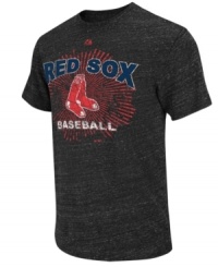 Score a home run in your casual wardrobe -- this Boston Red Sox fashion tee from Majestic steps up to the plate and knocks it out of the park. Score a home run in your casual wardrobe -- this Boston Red Sox fashion tee from Majestic steps up to the plate and knocks it out of the park.