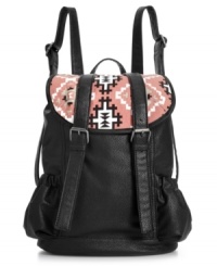 Pack-up and go wherever the day may take you with this travel-ready essential from American Rag. Perfect size and shape to stash everything you need, it's sturdy straps and canvas flap in a southwest-inspired print adds durability and style. Pack-up and go wherever the day may take you with this travel-ready essential from American Rag. Perfect size and shape to stash everything you need, it's sturdy straps and canvas flap in a southwest-inspired print adds durability and style.