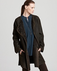 Layer your look with ultimate sophistication. This Vince shearling coat travels through your schedule with fashion authority, adding the finishing touch to your most essential looks. Layer your look with ultimate sophistication. This Vince shearling coat travels through your schedule with fashion authority, adding the finishing touch to your most essential looks.