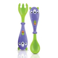 Nuby Spoon and Fork Set, 3-D Monster Nuby Spoon and Fork Set, 3-D Monster