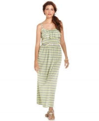 Pops of bright neon define this ruffled maxi dress from AGB. Statement sandals offer a perfect complement to its effortless style. Pops of bright neon define this ruffled maxi dress from AGB. Statement sandals offer a perfect complement to its effortless style.