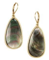 Cast a spell. Mesmerizing brown mother-of-pearl shell detail blends perfectly with your look in Jones New York's stunning drop earrings. Crafted in worn gold tone mixed metal. Approximate drop length: 1-1/2 inch. Cast a spell. Mesmerizing brown mother-of-pearl shell detail blends perfectly with your look in Jones New York's stunning drop earrings. Crafted in worn gold tone mixed metal. Approximate drop length: 1-1/2 inch.