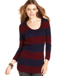 Rugby stripes make this long sleeve tunic from Cotton Emporium fun and oh-so sporty! Rugby stripes make this long sleeve tunic from Cotton Emporium fun and oh-so sporty!