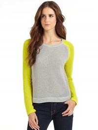 THE LOOKCrewneckPullover styleContrast raglan long sleevesTHE FITAbout 21 from shoulder to hemTHE MATERIALCottonCARE & ORIGINDry cleanImportedModel shown is 5'11 (180cm) wearing US size Small. THE LOOKCrewneckPullover styleContrast raglan long sleevesTHE FITAbout 21 from shoulder to hemTHE MATERIALCottonCARE & ORIGINDry cleanImportedModel shown is 5'11 (180cm) wearing US size Small.