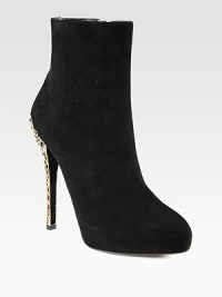 A decadent goldtone heel with detailed cutouts and crystal embellishments transforms this suede silhouette. Suede, metal and crystal-covered heel, 5¼ (130mm)Hidden platform, 1¼ (30mm)Compares to a 4 heel (100mm)Suede upperSide zipLeather lining and solePadded insoleMade in Italy A decadent goldtone heel with detailed cutouts and crystal embellishments transforms this suede silhouette. Suede, metal and crystal-covered heel, 5¼ (130mm)Hidden platform, 1¼ (30mm)Compares to a 4 heel (100mm)Suede upperSide zipLeather lining and solePadded insoleMade in Italy