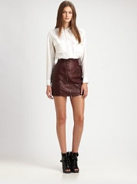Achieve that city-ready look in a pencil skirt of burnished leather, roughened by edgy asymmetrical zippers and an ultra-short silhouette. Asymmetrical front zipperZippered slash pocketFully linedAbout 17 longLeatherDry clean with leather specialistImportedModel shown is 5'9½ (176cm) wearing US size 4. Achieve that city-ready look in a pencil skirt of burnished leather, roughened by edgy asymmetrical zippers and an ultra-short silhouette. Asymmetrical front zipperZippered slash pocketFully linedAbout 17 longLeatherDry clean with leather specialistImportedModel shown is 5'9½ (176cm) wearing US size 4.