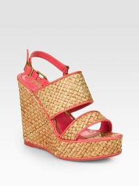 Interwoven straw wedge design with smooth leather trim and an adjustable slingback strap. Straw-covered wedge, 5 (125mm)Straw-covered platform, 1½ (40mm)Compares to a 3½ heel (90mm)Straw and leather upperLeather and straw liningRubber solePadded insoleImported Interwoven straw wedge design with smooth leather trim and an adjustable slingback strap. Straw-covered wedge, 5 (125mm)Straw-covered platform, 1½ (40mm)Compares to a 3½ heel (90mm)Straw and leather upperLeather and straw liningRubber solePadded insoleImported