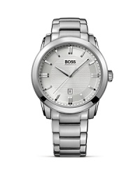 The HB 1017 family features a large, bold case for a strong presence on the wrist. Bold applied indexes on the silver dial and a brushed and polished stainless steel bracelet complete the look. From HUGO BOSS. The HB 1017 family features a large, bold case for a strong presence on the wrist. Bold applied indexes on the silver dial and a brushed and polished stainless steel bracelet complete the look. From HUGO BOSS.