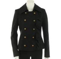 DKNY Double Breast Ruffle Trim Coat Charcoal 2 DKNY Double Breast Ruffle Trim Coat Charcoal 2
