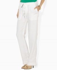 A chic wide-leg pant is updated for the season, rendered in breezy washed linen, from Lauren by Ralph Lauren. A chic wide-leg pant is updated for the season, rendered in breezy washed linen, from Lauren by Ralph Lauren.