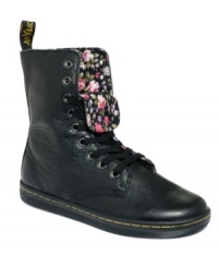 Peekaboo cuteness. Dr. Martens' Stratford high top sneakers are sleek with a floral print on the inside that peeks out from beneath the lace-up vamp. Peekaboo cuteness. Dr. Martens' Stratford high top sneakers are sleek with a floral print on the inside that peeks out from beneath the lace-up vamp.