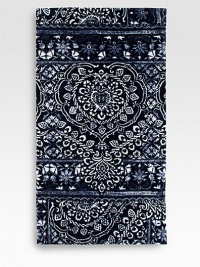 It's hard to believe that such rich color and intricate detail can be imparted to plush terry...but here it is, in a lavish, lacy print that will look lovely for a long time.Pre-washed and pre-shrunkThick terryCotton70L X 40WMachine washMade in USA It's hard to believe that such rich color and intricate detail can be imparted to plush terry...but here it is, in a lavish, lacy print that will look lovely for a long time.Pre-washed and pre-shrunkThick terryCotton70L X 40WMachine washMade in USA