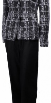 Kasper Bright Accents Patterned Pant Suit Black Multi