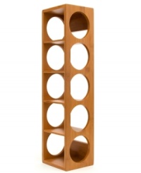 Stack 'em up. Handsome bamboo makes this simple wine rack a sleek way to store and display up to five bottles. Tuck it in the corner of your kitchen or on top of the bar. Stack 'em up. Handsome bamboo makes this simple wine rack a sleek way to store and display up to five bottles. Tuck it in the corner of your kitchen or on top of the bar.