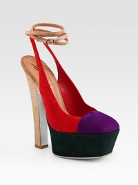 Topped with adjustable ankle ties, this colorblocked suede confection has an alarmingly high heel and platform. Self-covered heel, 6½ (150mm)Covered platform, 2 (50mm)Compares to a 4½ heel (115mm)Suede upperLeather lining and solePadded insoleMade in Italy Topped with adjustable ankle ties, this colorblocked suede confection has an alarmingly high heel and platform. Self-covered heel, 6½ (150mm)Covered platform, 2 (50mm)Compares to a 4½ heel (115mm)Suede upperLeather lining and solePadded insoleMade in Italy