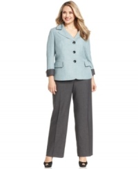 Evan Picone sets off a light-color tweed jacket by pairing it with tailored plus size trousers. An instant perk-me-up for your office wardrobe. Evan Picone sets off a light-color tweed jacket by pairing it with tailored plus size trousers. An instant perk-me-up for your office wardrobe.