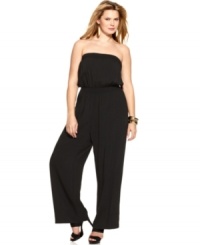 Party the night away with AGB's sleeveless plus size jumpsuit, featuring removable straps for a versatile look! Party the night away with AGB's sleeveless plus size jumpsuit, featuring removable straps for a versatile look!