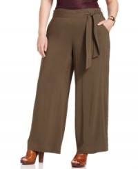 Enjoy the style and comfort of AGB's plus size palazzo pants, cinched by a belted waist. Enjoy the style and comfort of AGB's plus size palazzo pants, cinched by a belted waist.