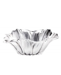 A delicately ruffled flower in pure glass, this figural Leporis bowl from Gibson suffuses your table with a touch of spring. Use for serving the meal or as a simple centerpiece. A delicately ruffled flower in pure glass, this figural Leporis bowl from Gibson suffuses your table with a touch of spring. Use for serving the meal or as a simple centerpiece.