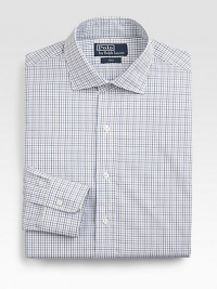 A trim, modern fit from ultra-silky 120s-quality two-ply cotton poplin yarns in a checked design for polished refinement. Buttonfront Moderate spread collar Embroidered logo detail Cotton Machine wash Imported A trim, modern fit from ultra-silky 120s-quality two-ply cotton poplin yarns in a checked design for polished refinement. Buttonfront Moderate spread collar Embroidered logo detail Cotton Machine wash Imported