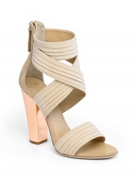 THE LOOKCross-over ankle strapsBack zipTHE FITManmade heel, 4½ (115mm)THE MATERIALChiffon upperLeather lining and soleORIGINMade in Italy THE LOOKCross-over ankle strapsBack zipTHE FITManmade heel, 4½ (115mm)THE MATERIALChiffon upperLeather lining and soleORIGINMade in Italy