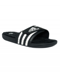 Lightweight and super comfortable, these smooth slide men's sandals from adidas feature tiny nubs at the foot bed for a feel-good massaging effect with every step. Lightweight and super comfortable, these smooth slide men's sandals from adidas feature tiny nubs at the foot bed for a feel-good massaging effect with every step.
