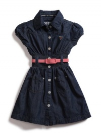 GUESS Kids Girls Shirtwaist Dress with Smocking, DARK STONEWASH (14) GUESS Kids Girls Shirtwaist Dress with Smocking, DARK STONEWASH (14)