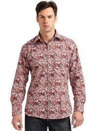 THE LOOKSpirited Euro stylingBright paisley print on crisp poplinSignature square buttonsSpread collar with single button at backLong sleeves with button cuffsRibbon trim inside collar, placket and at cuff placketContrast embroidered logo at back yokeTHE MATERIALCottonCARE & ORIGINMachine washImported THE LOOKSpirited Euro stylingBright paisley print on crisp poplinSignature square buttonsSpread collar with single button at backLong sleeves with button cuffsRibbon trim inside collar, placket and at cuff placketContrast embroidered logo at back yokeTHE MATERIALCottonCARE & ORIGINMachine washImported