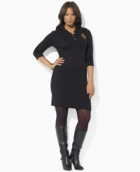 The classic polo dress is given a feminine update, rendered in soft ribbed cotton with three-quarter-length sleeves and a bold crest The classic polo dress is given a feminine update, rendered in soft ribbed cotton with three-quarter-length sleeves and a bold crest