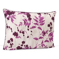 Leafy branches and blossoms in rich, watercolor-like hues of hibiscus and raspberry lend a modern, contemporary feel to this soft cotton sateen sham. Leafy branches and blossoms in rich, watercolor-like hues of hibiscus and raspberry lend a modern, contemporary feel to this soft cotton sateen sham.