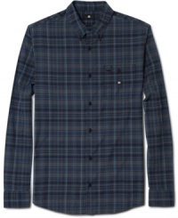 Preppy isn't in your vocabulary. This plaid shirt from DC Shoes is hip go-to when you need a downtown edge. Preppy isn't in your vocabulary. This plaid shirt from DC Shoes is hip go-to when you need a downtown edge.