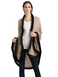 THE LOOKSuper soft knit cashmere construction with fluffy trimTHE MEASUREMENT42W X 75LTHE MATERIALCashmereCARE & ORIGINDry cleanImported THE LOOKSuper soft knit cashmere construction with fluffy trimTHE MEASUREMENT42W X 75LTHE MATERIALCashmereCARE & ORIGINDry cleanImported