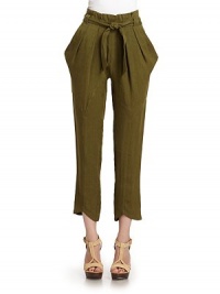THE LOOKWaistband with beltTonal seamsSide zip closureAsymmetric cuffsTHE FITRise, about 11Inseam, about 25THE MATERIAL52% viscose/48% flaxFully linedCARE & ORIGINDry cleanMade in ItalyModel shown is 5'9½ (176cm) wearing US size 4. 