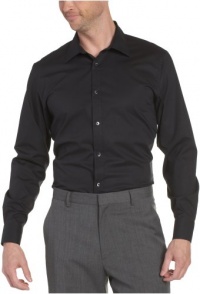 Calvin Klein Men's Long Sleeve Solid Poplin Shirt, Black, Large