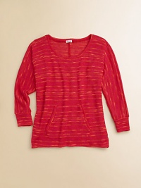A richly slubbed knit makes an easy partner to her favorite jeans or her little skirts, any day of the week.Scoop necklineLong sleeves with ribbed cuffsKangaroo pocketPolyester/rayon/spandexMachine washImported A richly slubbed knit makes an easy partner to her favorite jeans or her little skirts, any day of the week.Scoop necklineLong sleeves with ribbed cuffsKangaroo pocketPolyester/rayon/spandexMachine washImported