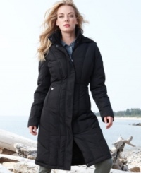 Vertically seamed quilting gives Calvin Klein's knee-length puffer coat a lengthening effect. The down-blend fill gives you heavyweight-level warmth! Vertically seamed quilting gives Calvin Klein's knee-length puffer coat a lengthening effect. The down-blend fill gives you heavyweight-level warmth!