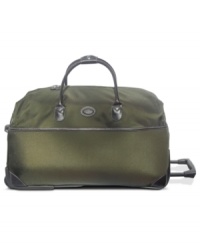 The versatility of this durable rolling duffel is unmatched. Simply swing over your arm or effortlessly maneuver this bag on its two spinner wheels for convenient travel that leaves no detail behind. The rear compartment zipper lets you stash away last minute necessities, so you're always prepared. 2-year warranty. The versatility of this durable rolling duffel is unmatched. Simply swing over your arm or effortlessly maneuver this bag on its two spinner wheels for convenient travel that leaves no detail behind. The rear compartment zipper lets you stash away last minute necessities, so you're always prepared. 2-year warranty.