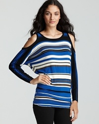 Cutout shoulders lend intrigue to this vibrantly striped Bailey 44 top. Cutout shoulders lend intrigue to this vibrantly striped Bailey 44 top.