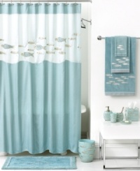 There are plenty of fish in the sea. Swim into a serene beach haven with this Nantucket shower curtain, featuring enchanting silver fish on a cool blue backdrop for a soothing presentation. Finished with mosaic glass trim. There are plenty of fish in the sea. Swim into a serene beach haven with this Nantucket shower curtain, featuring enchanting silver fish on a cool blue backdrop for a soothing presentation. Finished with mosaic glass trim.