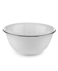 Timeless and refined, the Hannah Platinum pattern is crafted of pure white bone china embossed with a subtle palmetto-leaf design and banded in platinum. Timeless and refined, the Hannah Platinum pattern is crafted of pure white bone china embossed with a subtle palmetto-leaf design and banded in platinum.