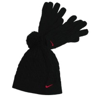 Nike Youth Girl's Hat & Glove Cold Weather Set - Youth 7/16 - Black/Red Swoosh Nike Youth Girl's Hat & Glove Cold Weather Set - Youth 7/16 - Black/Red Swoosh