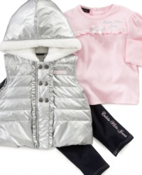 A trend setter in training. Stylish is this 3 piece adorable vest, shirt, and pant ensemble by Calvin Klein. A trend setter in training. Stylish is this 3 piece adorable vest, shirt, and pant ensemble by Calvin Klein.