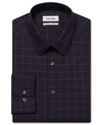 Make your mark in a classic pattern with this slim-fit no-iron checkered dress shirt from Calvin Klein. Make your mark in a classic pattern with this slim-fit no-iron checkered dress shirt from Calvin Klein.