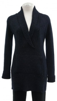 Aqua Navy Speckled Knit Ribbed V-Neck Long Sleeve Sweater Medium Aqua Navy Speckled Knit Ribbed V-Neck Long Sleeve Sweater Medium