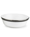 In the hands of kate spade, black and white is anything but basic. Dancing ebony stitched stripes provide a stunning contrast to the pristine china of the Union Street all-purpose bowl (shown left).