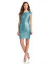 Ali Ro Women's Sequin with Cut Out Back Dress, Cool Aqua, X-Large