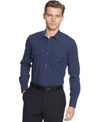 Add this fine plaid shirt by Calvin Klein to your collection because one is never enough. Add this fine plaid shirt by Calvin Klein to your collection because one is never enough.