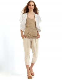 A great transitional piece with an open front design and beautiful draping.Open front Short sleeves Asymmetrical hem About 22 from shoulder to hem 96% cotton/4% spandex Machine wash Imported A great transitional piece with an open front design and beautiful draping.Open front Short sleeves Asymmetrical hem About 22 from shoulder to hem 96% cotton/4% spandex Machine wash Imported
