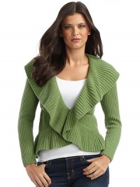 THE LOOKCascading flounced collar continues around hemLong sleevesOpen front styleTHE FITAbout 22 from shoulder to hemTHE MATERIAL80% superfine merino wool/20% cashmereCARE & ORIGINHand wash or dry cleanImported THE LOOKCascading flounced collar continues around hemLong sleevesOpen front styleTHE FITAbout 22 from shoulder to hemTHE MATERIAL80% superfine merino wool/20% cashmereCARE & ORIGINHand wash or dry cleanImported